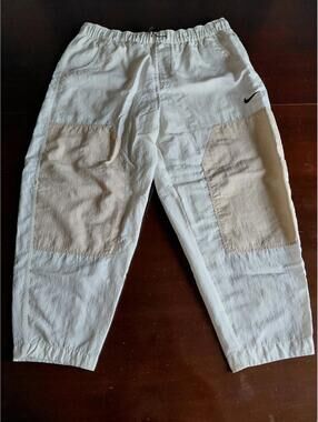 Nike Sportswear Woven Wind Pants Womens XL White Beige DM6209-030 Loose Baggy